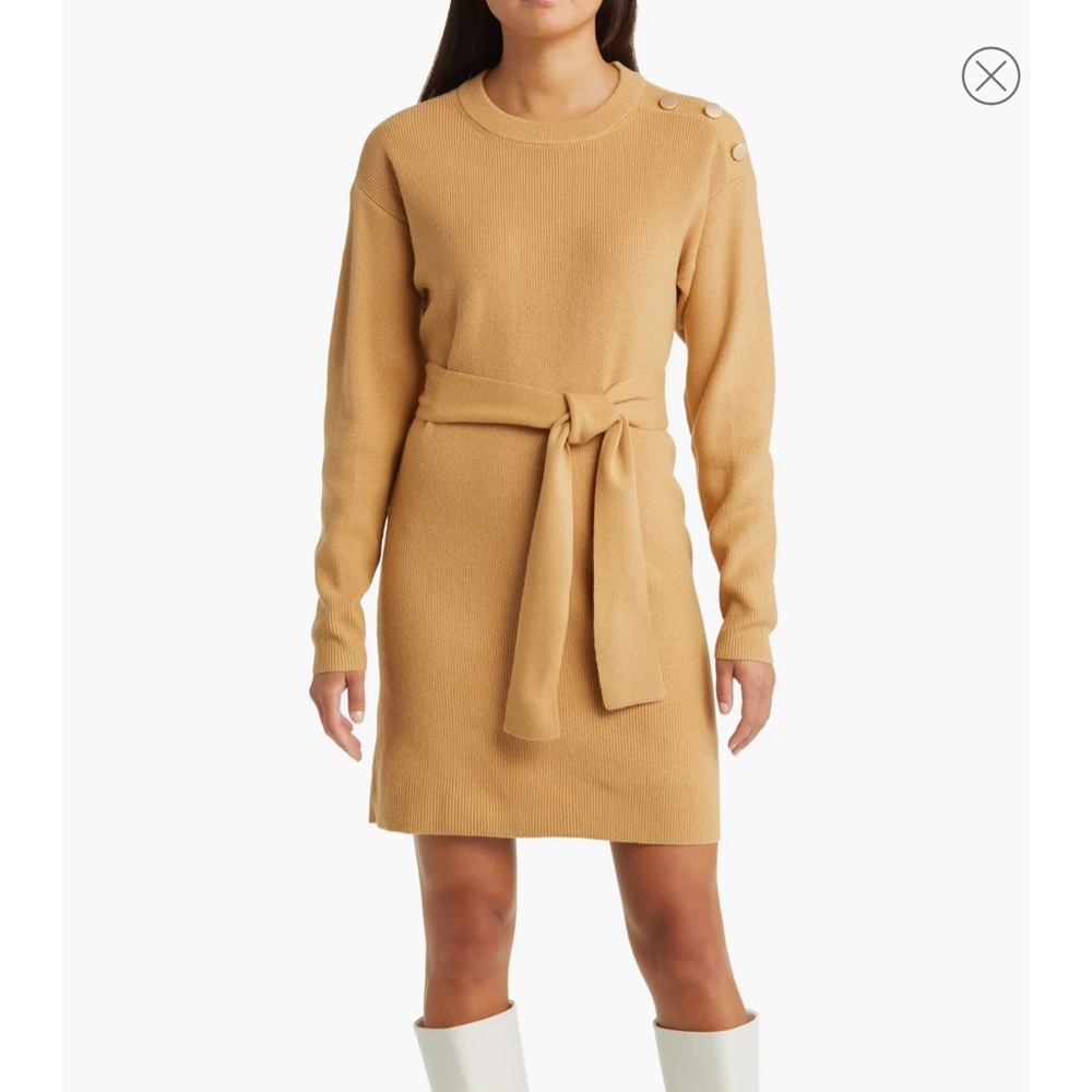 Charles Henry Long Sleeve Belted Mini Sweater Dress